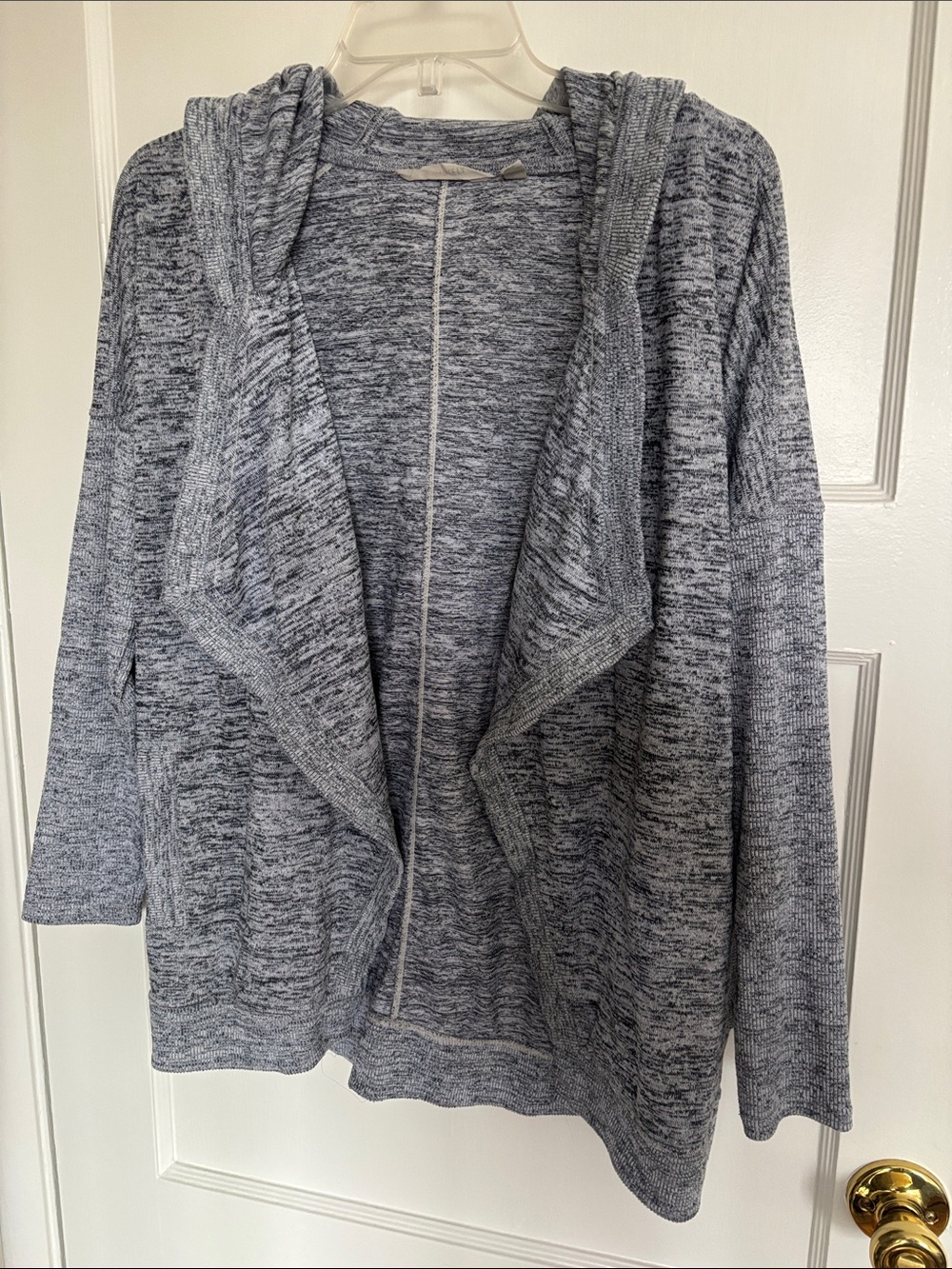 Athleta Open-Front Hooded Cardigan in Marled Gray